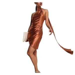 ASOS DESIGN Burnt Orange High Wire Scarf Wrap Open Back Mini Dress Size 6